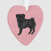 Zwarte Pugsillustratie met aangepaste tekst roze Ornament (voorkant)