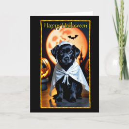 Zwarte Pup in Verkleed Halloweenkaart Feestdagen Kaart