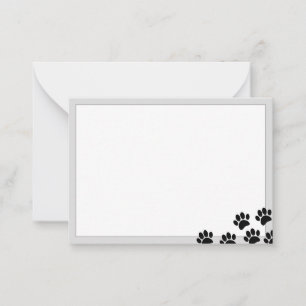 Zwarte Puppy Pootafdrukken Elegante Grijze Randen Notitiekaartje