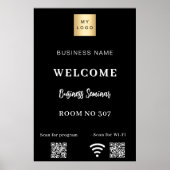 Zwarte QR-code bedrijfslogo seminar room wifi Poster (Voorkant)