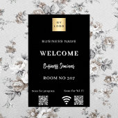 Zwarte QR-code bedrijfslogo seminar room wifi Poster