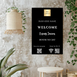 Zwarte QR-code bedrijfslogo seminar room wifi Poster