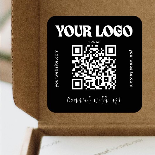 Zwarte QR-code Business Logo Modern Connect Vierkante Sticker
