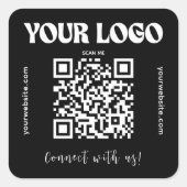 Zwarte QR-code Business Logo Modern Connect Vierkante Sticker (Voorkant)