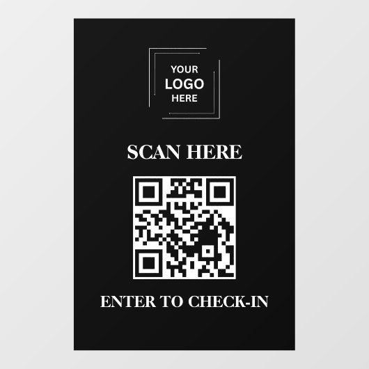 Zwarte QR-code check-in bedrijfs raamsticker (Vel)