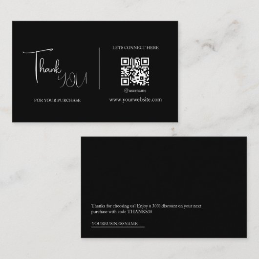 Zwarte QR-code Dank u Kaartkortingscode Visitekaartje (Voorkant / Achterkant)