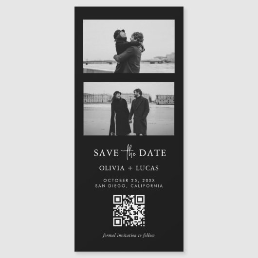 Zwarte QR-code Fotostrip Magnetische bruiloft (Voorkant)