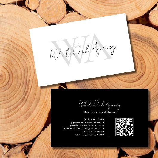 Zwarte QR-code Moderne kalligrafie Monogram Visitekaartje