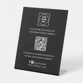 Zwarte QR-code | Moderne Scan mij bedrijfswebsite Reclamebord Met Voetstuk