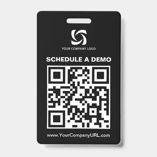 Zwarte QR-code website beurs bord Badge (Voorzijde)
