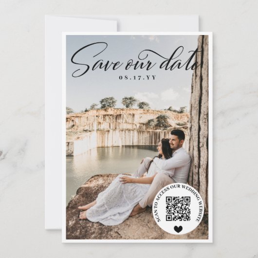 Zwarte QR Code Weddenschap Website Foto Opslaan Da Save The Date (Voorkant)