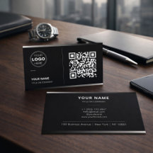 Zwarte QR-code Zakelijke Kaart met Logo | Modern