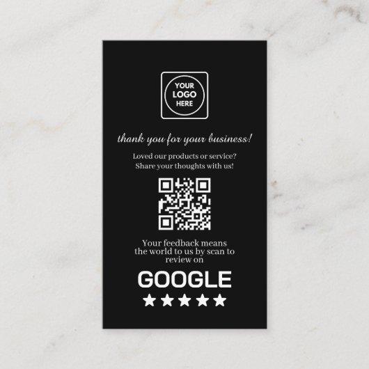 Zwarte QR | Google Reviews Aangepaste Bedanklink Visitekaartje (Voorkant)