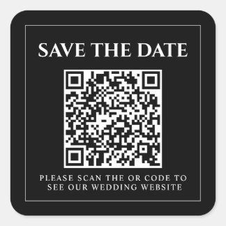 Zwarte QR moderne minimalistische huwelijksuitnodi Vierkante Sticker