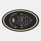 Zwarte Queenline honingetiket met bijen en honingr Ovale Sticker (Voorkant)