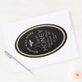 Zwarte Queenline honingetiket met bijen en honingr Ovale Sticker (Envelop)