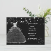 Zwarte Quinceanera-avondjurk met slingerlichtjes Kaart (Staand voorkant)