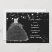 Zwarte Quinceanera Avondjurk String Lights Kaart (Voorkant)