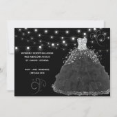 Zwarte Quinceanera Avondjurk String Lights Kaart (Achterkant)