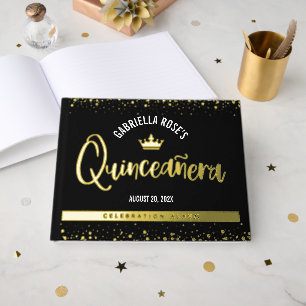 Zwarte Quinceañera Crown Script Vet Echt Gouden Fo Gastenboek