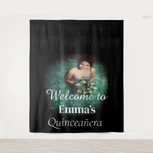 Zwarte Quinceañera Foto Verjaardagsfeest Welkom  Wandkleed
