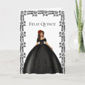 Zwarte Quinceañera Mode Illustratie verjaardag Kaart (Voorkant)