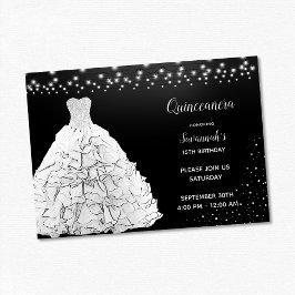 Zwarte Quinceanera Princess White Gown Lights Kaart