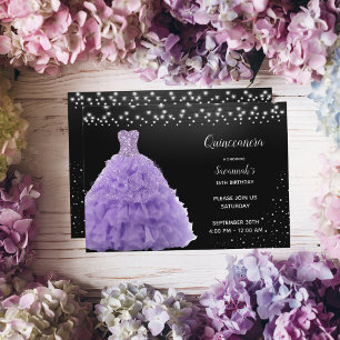 Zwarte Quinceanera Prinses Licht Paarse Jurk Verli Kaart