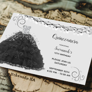 Zwarte Quinceanera Prinsessenjurk met Slingers Kaart
