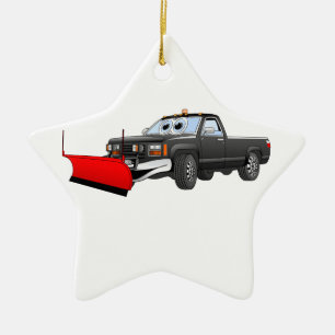 Zwarte R sneeuwschuiver pick-up Cartoon Keramisch Ornament