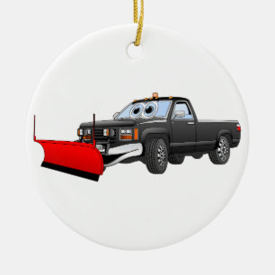 Zwarte R sneeuwschuiver pick-up Cartoon Keramisch Ornament