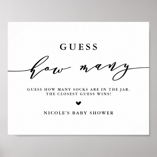 Zwarte Raad Hoeveel Soks Script Baby Shower Poster (Voorkant)