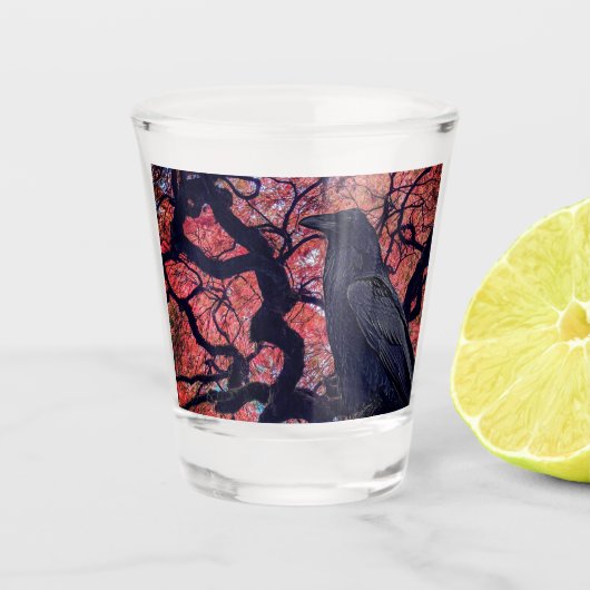 Zwarte Raaf en grillige Japanse Esdoorn Shot Glas (Voorkant)