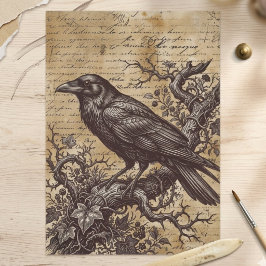 Zwarte Raaf Gotisch Schrift Decoupage Antiek Tissuepapier