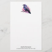 Zwarte raaf op een tak illustratie briefpapier (Voorkant)