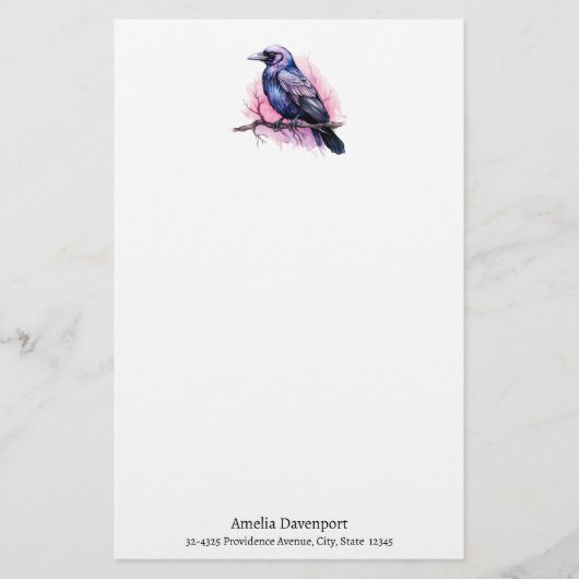 Zwarte raaf op een tak illustratie briefpapier (Voorkant)