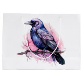 Zwarte raaf op een tak illustratie groot cadeauzakje (Achterkant)