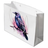 Zwarte raaf op een tak illustratie groot cadeauzakje (Achterkant Gekanteld)