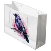 Zwarte raaf op een tak illustratie groot cadeauzakje (Voorkant Gekanteld)