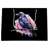 Zwarte raaf op een tak illustratie groot cadeauzakje (Voorkant)