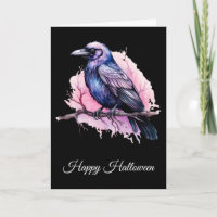 Zwarte raaf op een tak illustratie Halloween