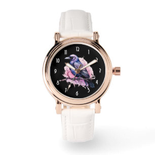 Zwarte raaf op een tak illustratie horloge