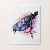 Zwarte raaf op een tak illustratie legpuzzel (Verticaal)