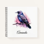 Zwarte raaf op een tak illustratie notitieboek (Voorkant)