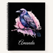 Zwarte raaf op een tak illustratie notitieboek (Voorkant)