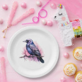 Zwarte raaf op een tak illustratie papieren bordje (Feest)