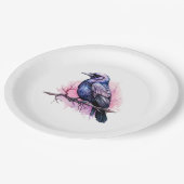 Zwarte raaf op een tak illustratie papieren bordje (Gekanteld)