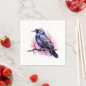 Zwarte raaf op een tak illustratie servet (Insitu)