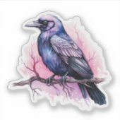 Zwarte raaf op een tak illustratie sticker (Voorkant)