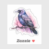 Zwarte raaf op een tak illustratie sticker (Vel)
